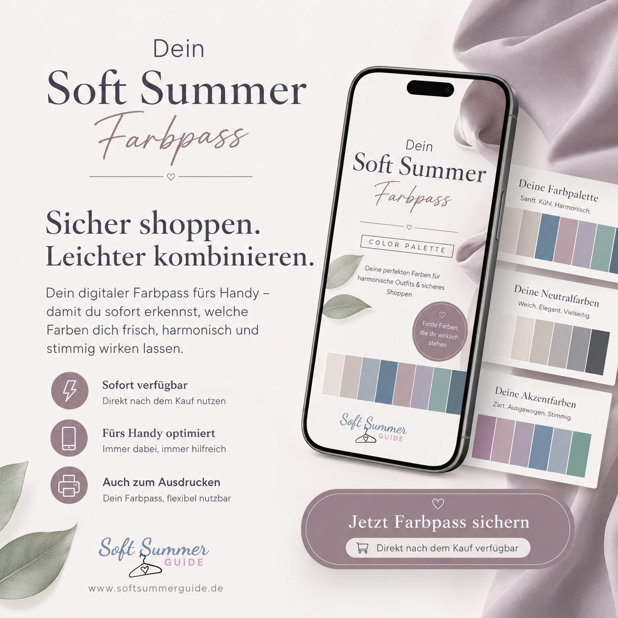 Mockup des digitalen Soft Summer Farbpasses