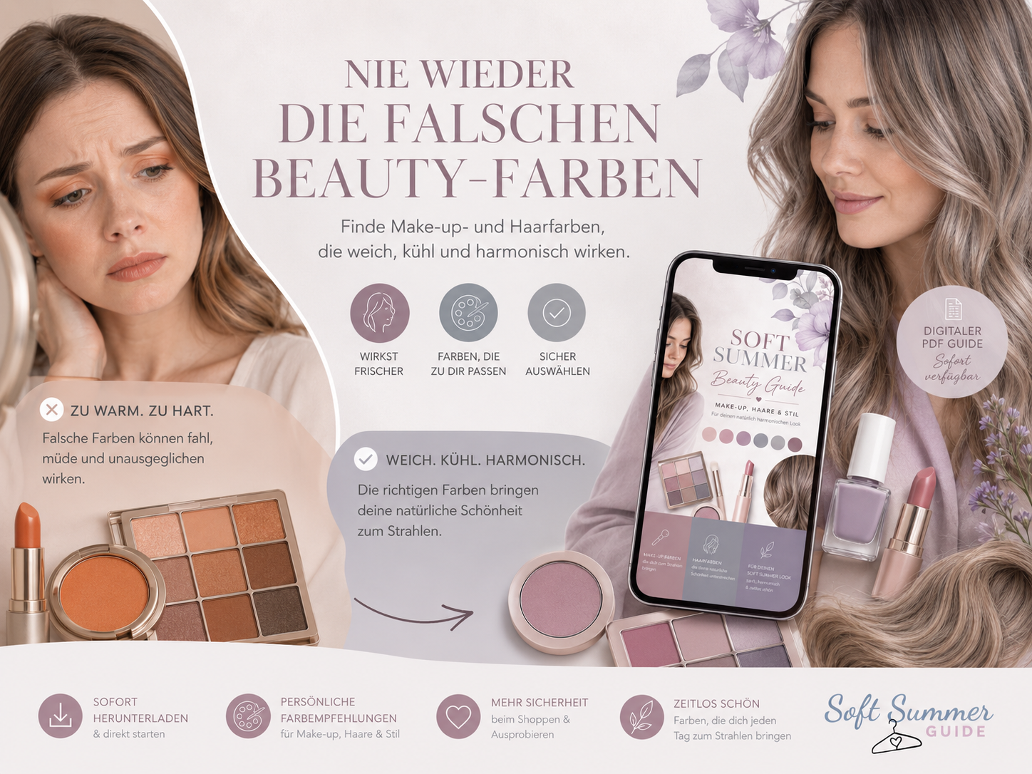 Problem: falsche Beauty-Farben wirken beim Soft Summer schnell zu warm, grell oder unharmonisch