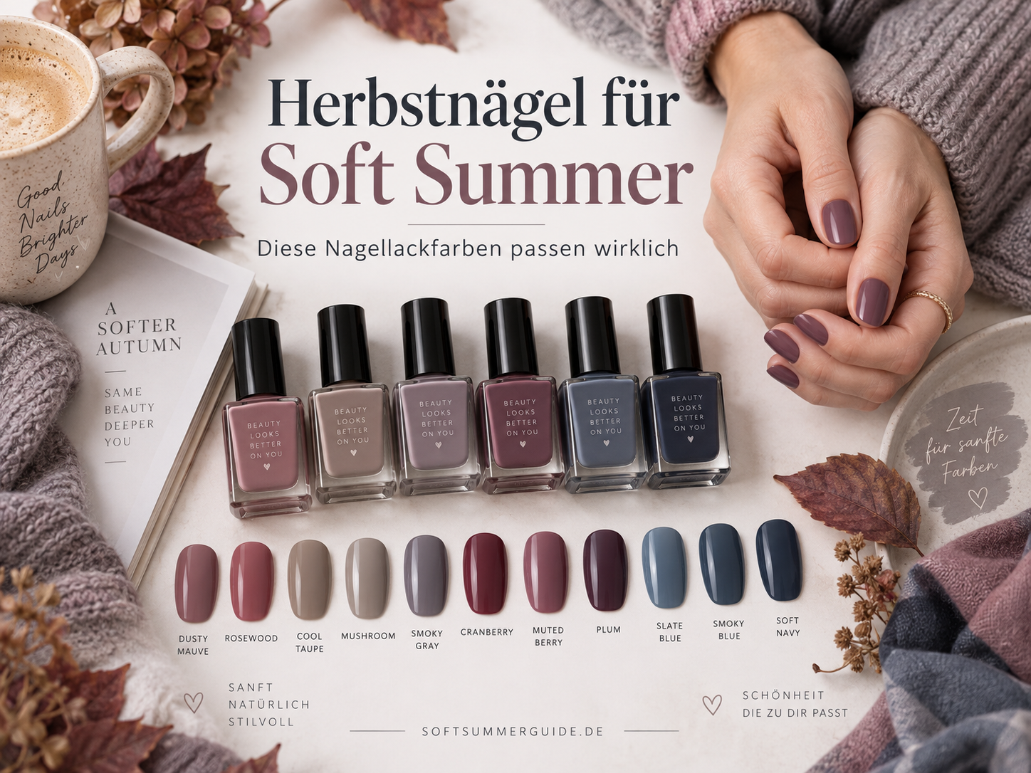Herbst Nägel 2026 für Soft Summer: Diese Farben wirken elegant statt zu warm